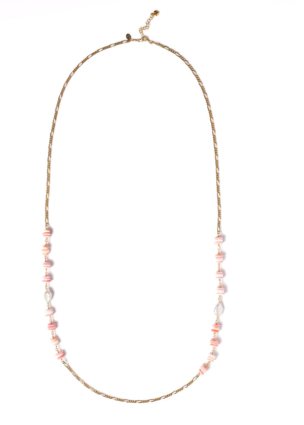 Long Pink Conch Shell with Keshi Pearls Necklace