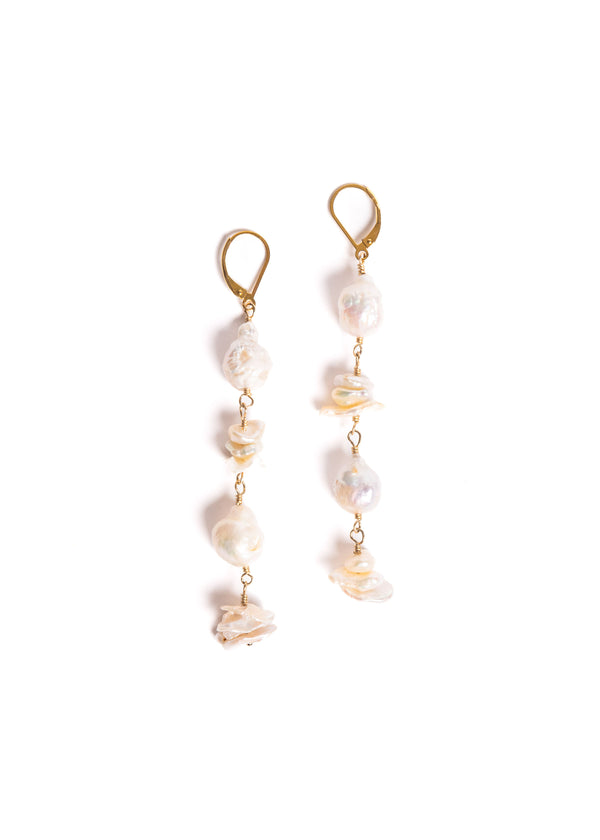 Long Freshwater and Baroque Pearl Earrings