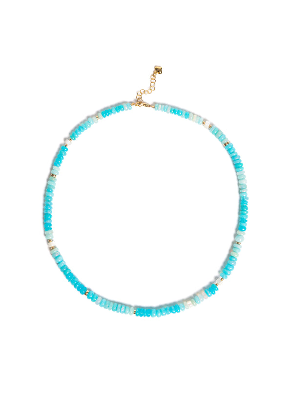 Blue Opal with Gold Beads Choker