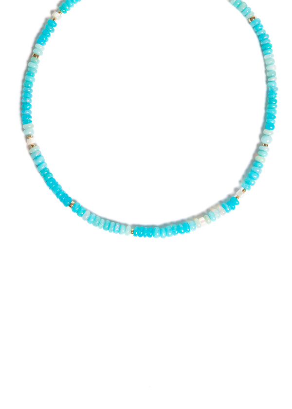 Blue Opal with Gold Beads Choker