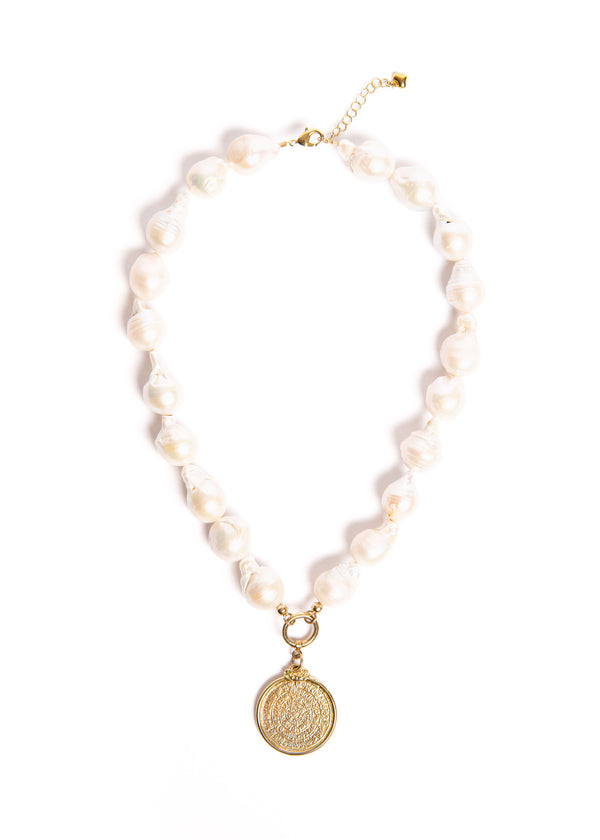 Baroque Pearl with Gold Medallion Necklace