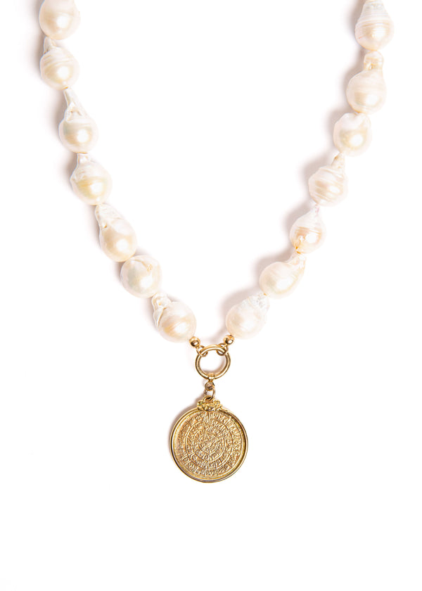 Baroque Pearl with Gold Medallion Necklace