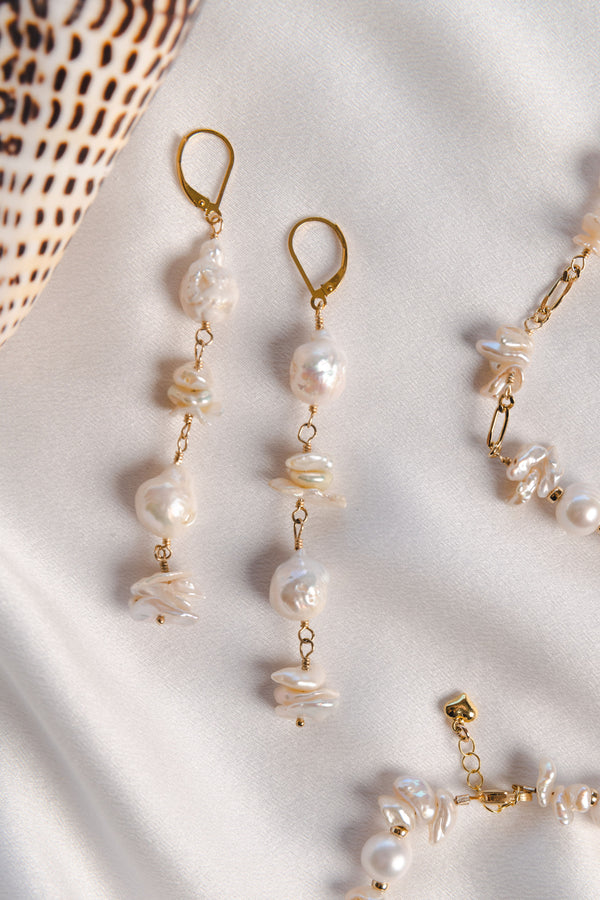 Long Freshwater and Baroque Pearl Earrings