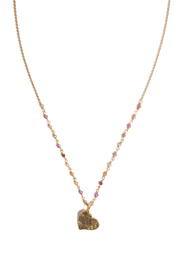 Wire Wrapped Tourmaline with Gold Heart Necklace