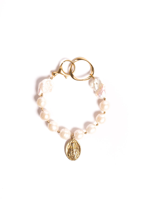 Oval Jesus Medallion with Pearls Bracelet