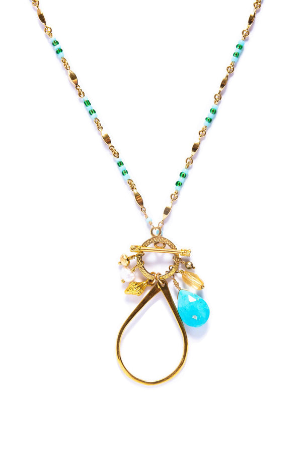 Turquoise with Teardrop Hoop Necklace