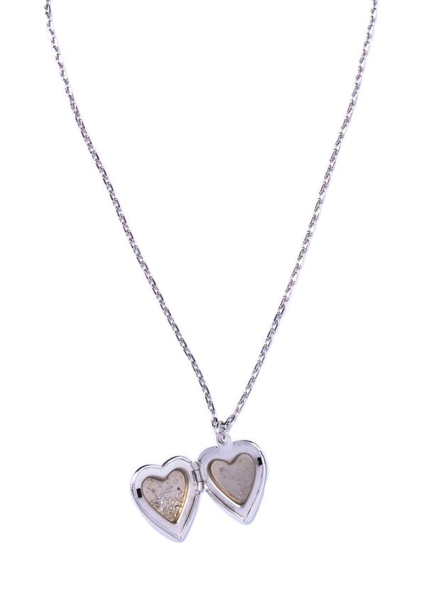 Medium Silver Etched Heart Locket Necklace