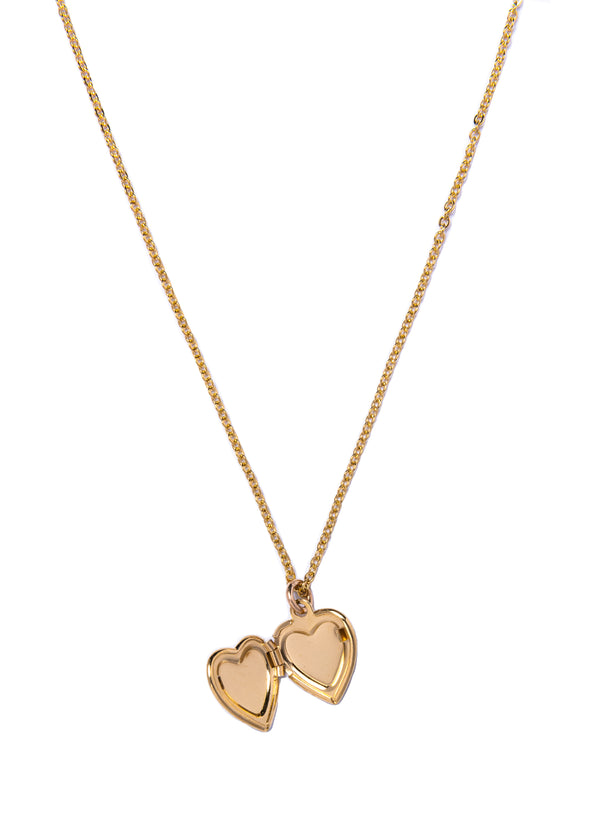Small Gold Etched Heart Locket Necklace