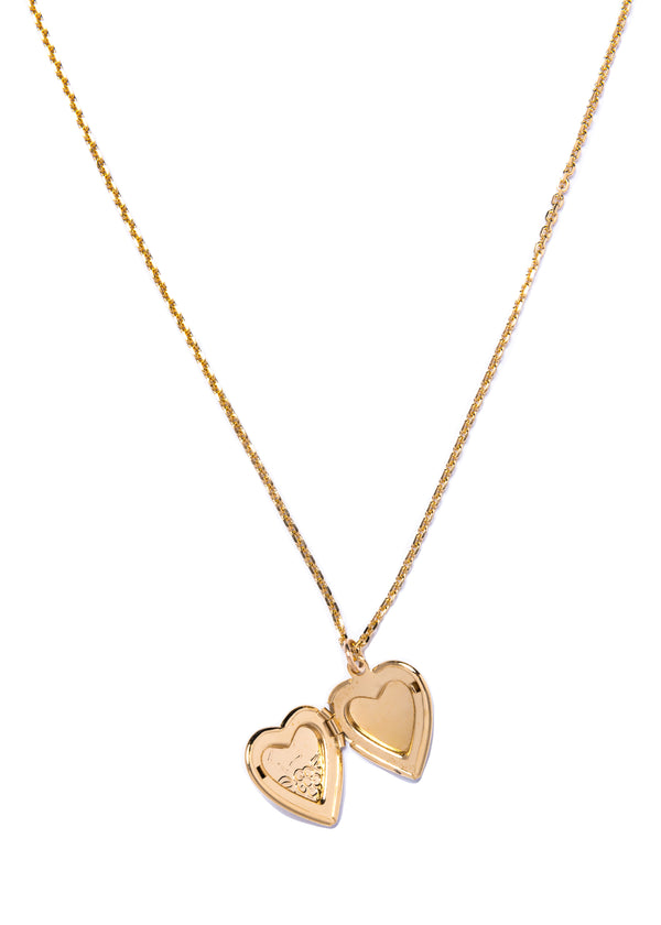 Medium Gold Etched Heart Locket Necklace