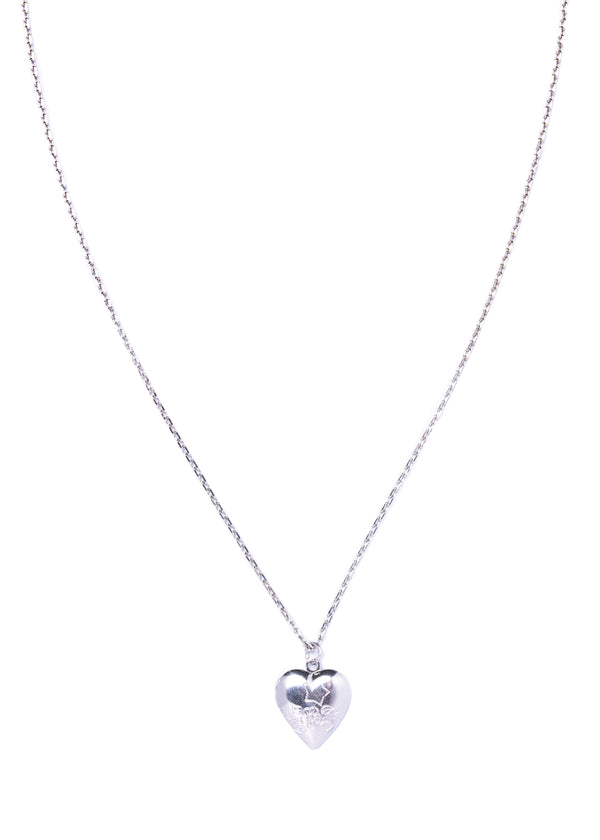 Medium Silver Etched Heart Locket Necklace