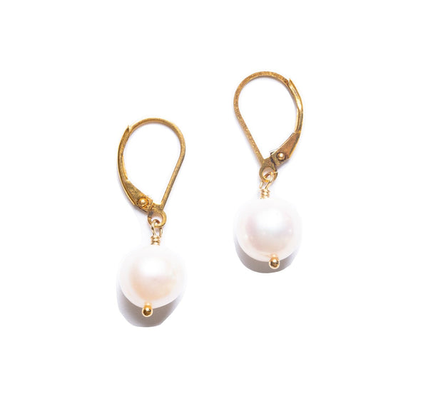 Single White Cultured Pearl Earrings