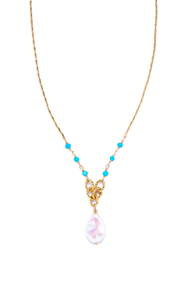Keshi Pearl with Turquoise Necklace