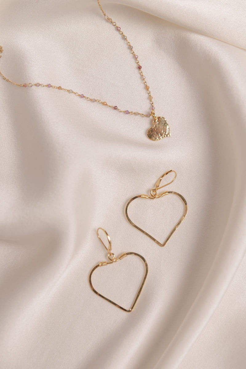 Wire Wrapped Tourmaline with Gold Heart Necklace