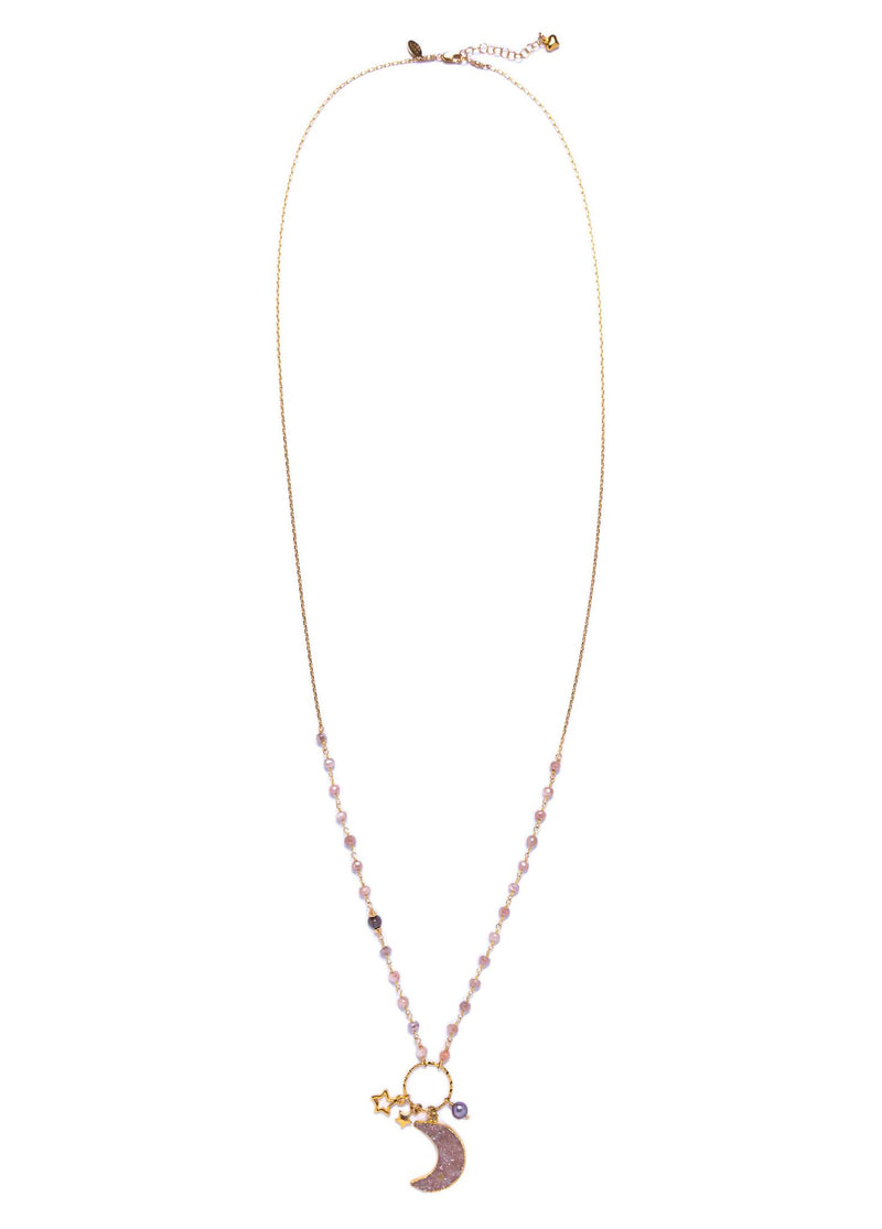 Druzy Moon, Star Charms Necklace